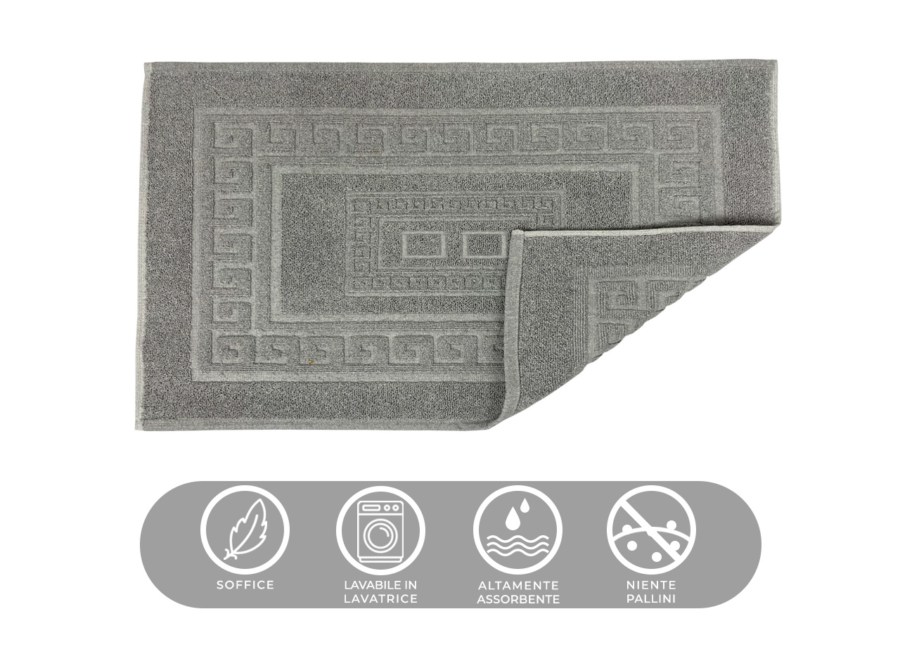 Tappeto Bagno Doccia Spugna Tinta Unita Torino Tappetino Super Assorbente In Cotone Pelo Corto Con Greca 7226 TAP TORINOO GRIGIO CARATTERISTICHE