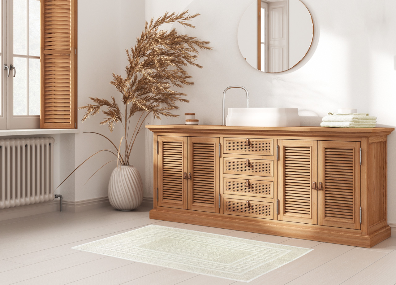 Tappeto Bagno Doccia Spugna Tinta Unita Torino Tappetino Super Assorbente In Cotone Pelo Corto Con Greca 7247 TAP TORINOO PANNA AMBIENT