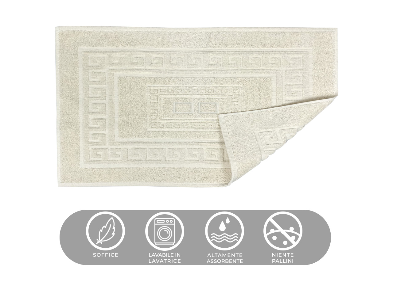 Tappeto Bagno Doccia Spugna Tinta Unita Torino Tappetino Super Assorbente In Cotone Pelo Corto Con Greca 7246 TAP TORINOO PANNA CARATTERISTICHE