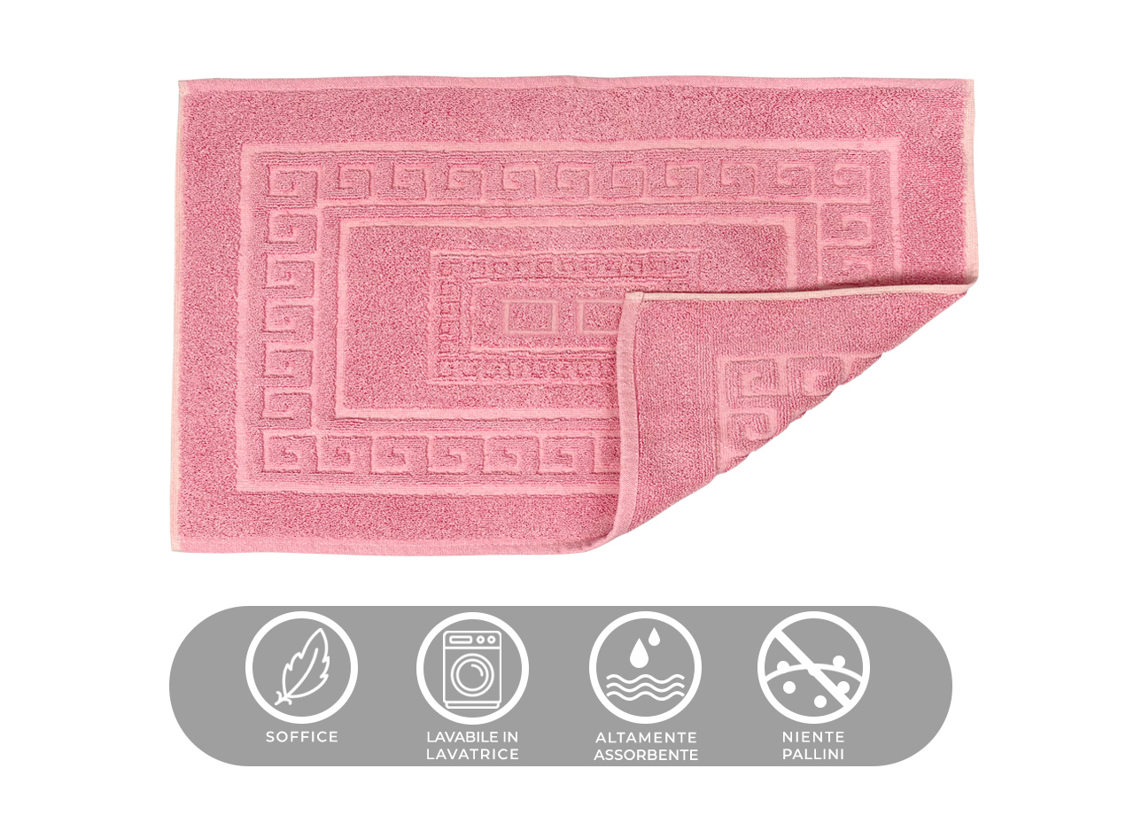 Tappeto Bagno Doccia Spugna Tinta Unita Torino Tappetino Super Assorbente In Cotone Pelo Corto Con Greca 7256 TAP TORINOO ROSA CARATTERISTICHE