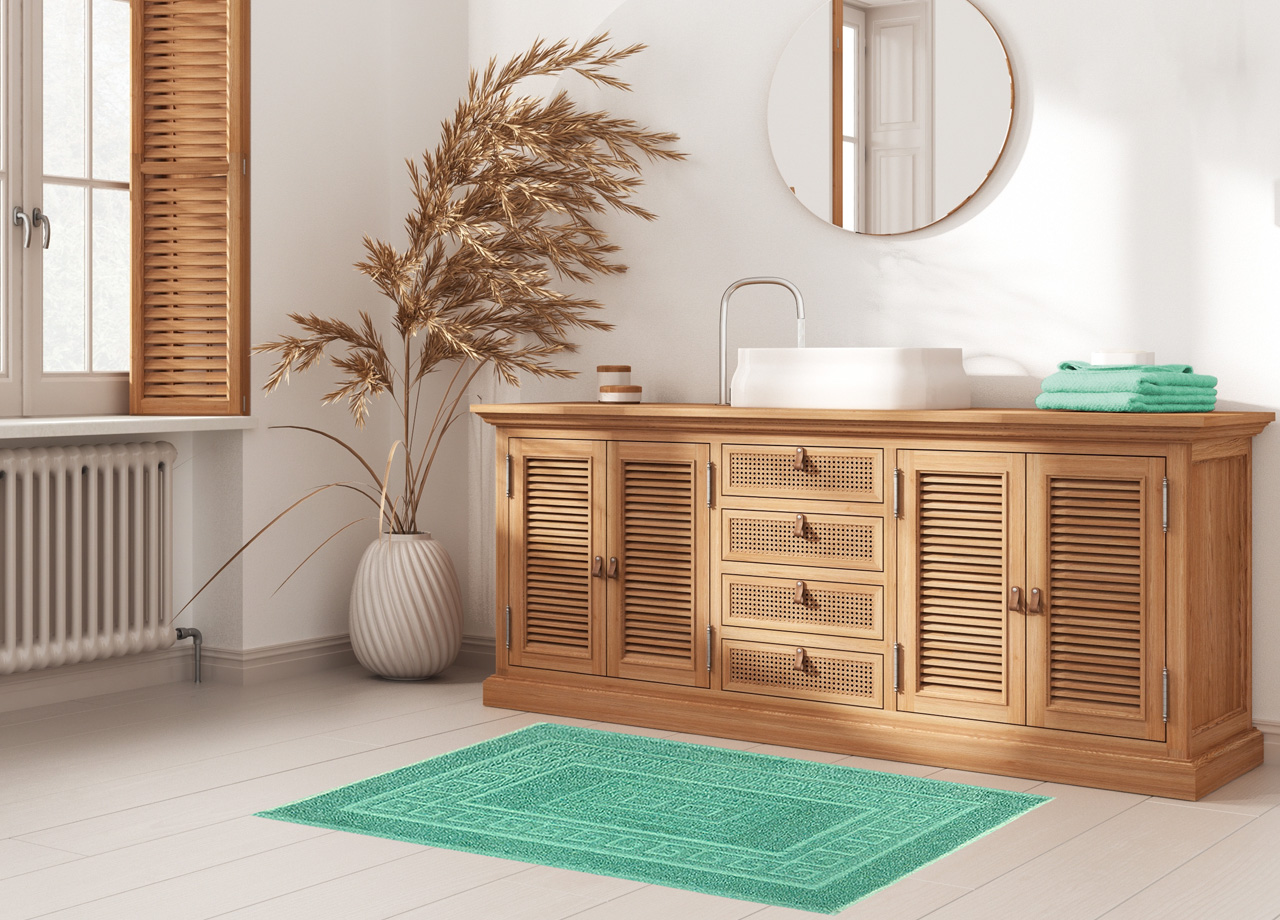 Tappeto Bagno Doccia Spugna Tinta Unita Torino Tappetino Super Assorbente In Cotone Pelo Corto Con Greca 7276 TAP TORINOO VERDE AMBIENT