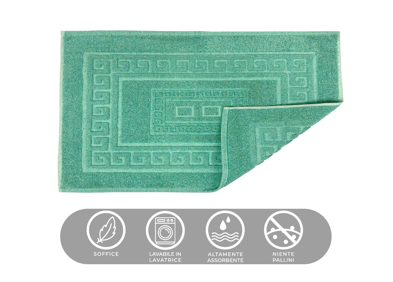 Tappeto Bagno Doccia Spugna Tinta Unita Torino Tappetino Super Assorbente In Cotone Pelo Corto Con Greca 7275 TAP TORINOO VERDE CARATTERISTICHE