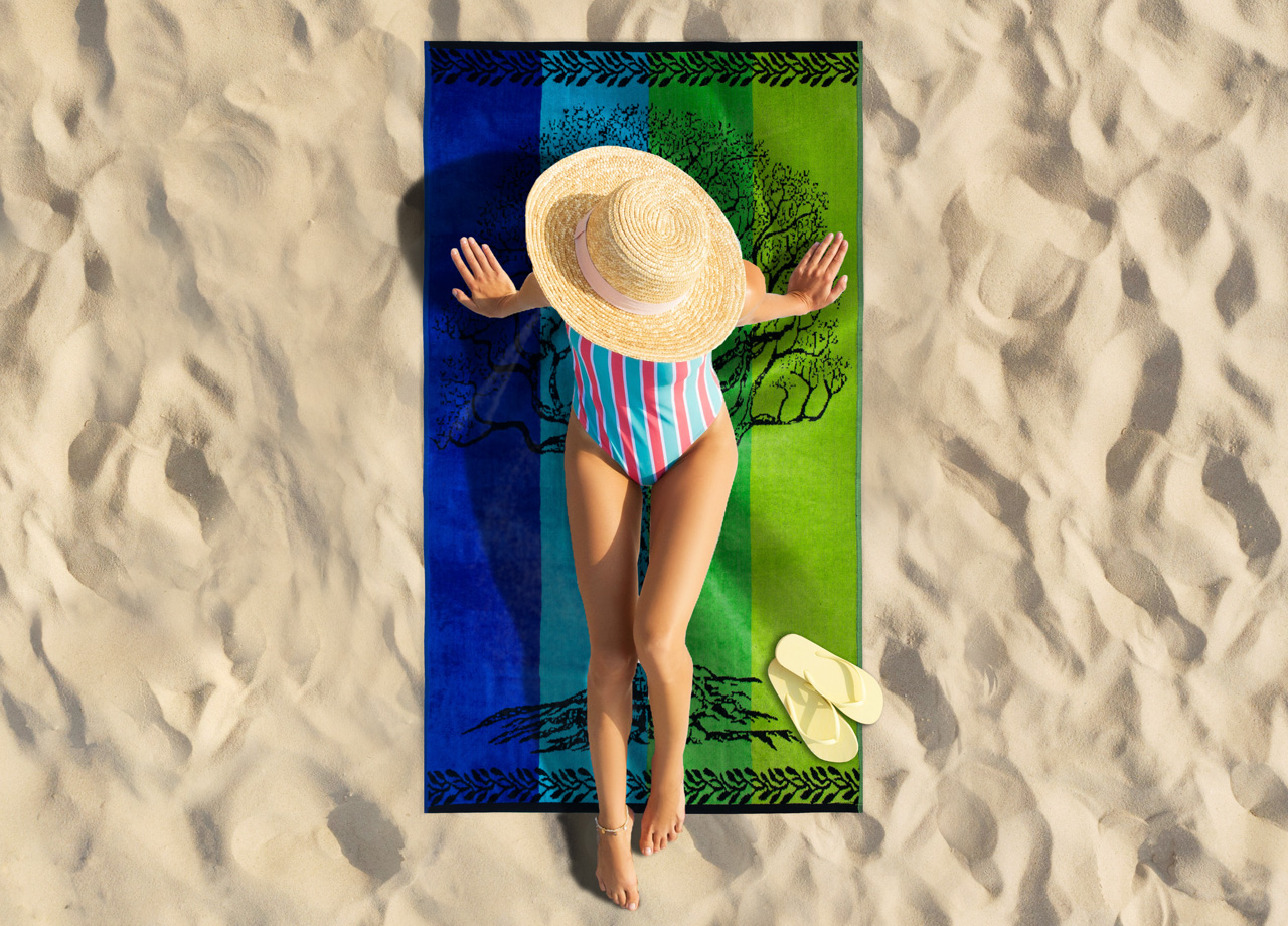 Telo Mare Jacquard Spugna Asciugamano Spiaggia Disegno Life Tree 67 TELO LIFE TREE VERDE AMBIENT
