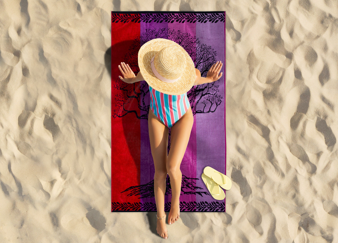 Telo Mare Jacquard Spugna Asciugamano Spiaggia Disegno Life Tree 75 TELO LIFE TREE VIOLA AMBIENT