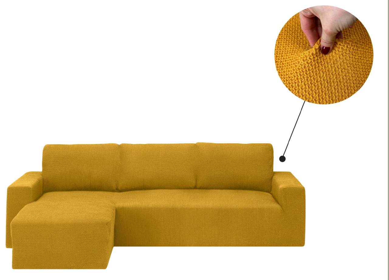 Copridivano Con Penisola Chaise Longue Tinta Unita Oro Mod Capri 50 ZOOM PENISOLA CAPRI GIALLO PENISOLA SX