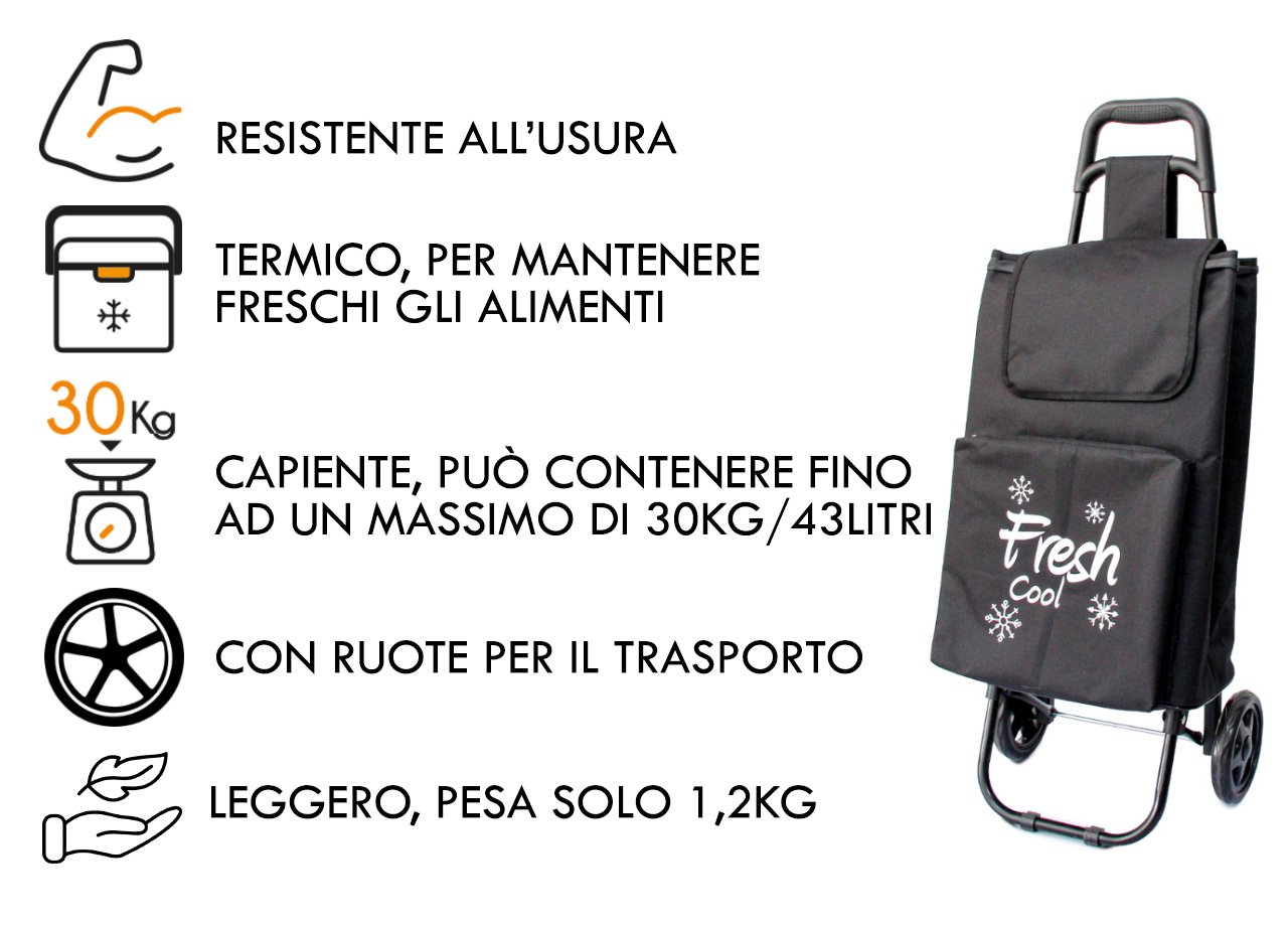 Carrello Spesa Termico Con Ruote Trolley Portaspesa Con Manico Alfredo 35 Carrello Spesa Termico Con Ruote Trolley Portaspesa Con Manico Alfredo - immagine 466