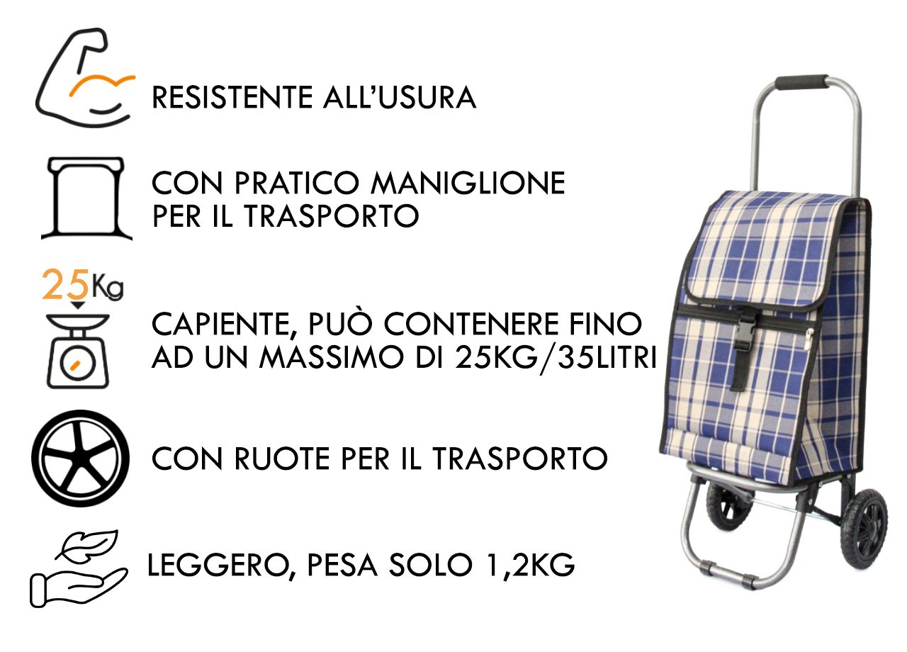 Carrello Spesa Con Ruote Trolley Portaspesa Con Manico Amilcare 18 Carrello Spesa Con Ruote Trolley Portaspesa Con Manico Amilcare - immagine 459