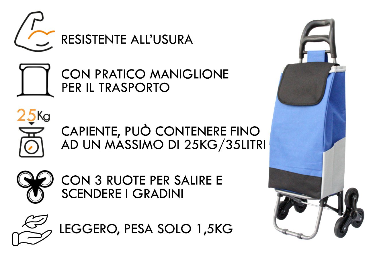 Carrello Spesa Con Ruote Trolley Portaspesa Con Manico Romeo - immagine 458
