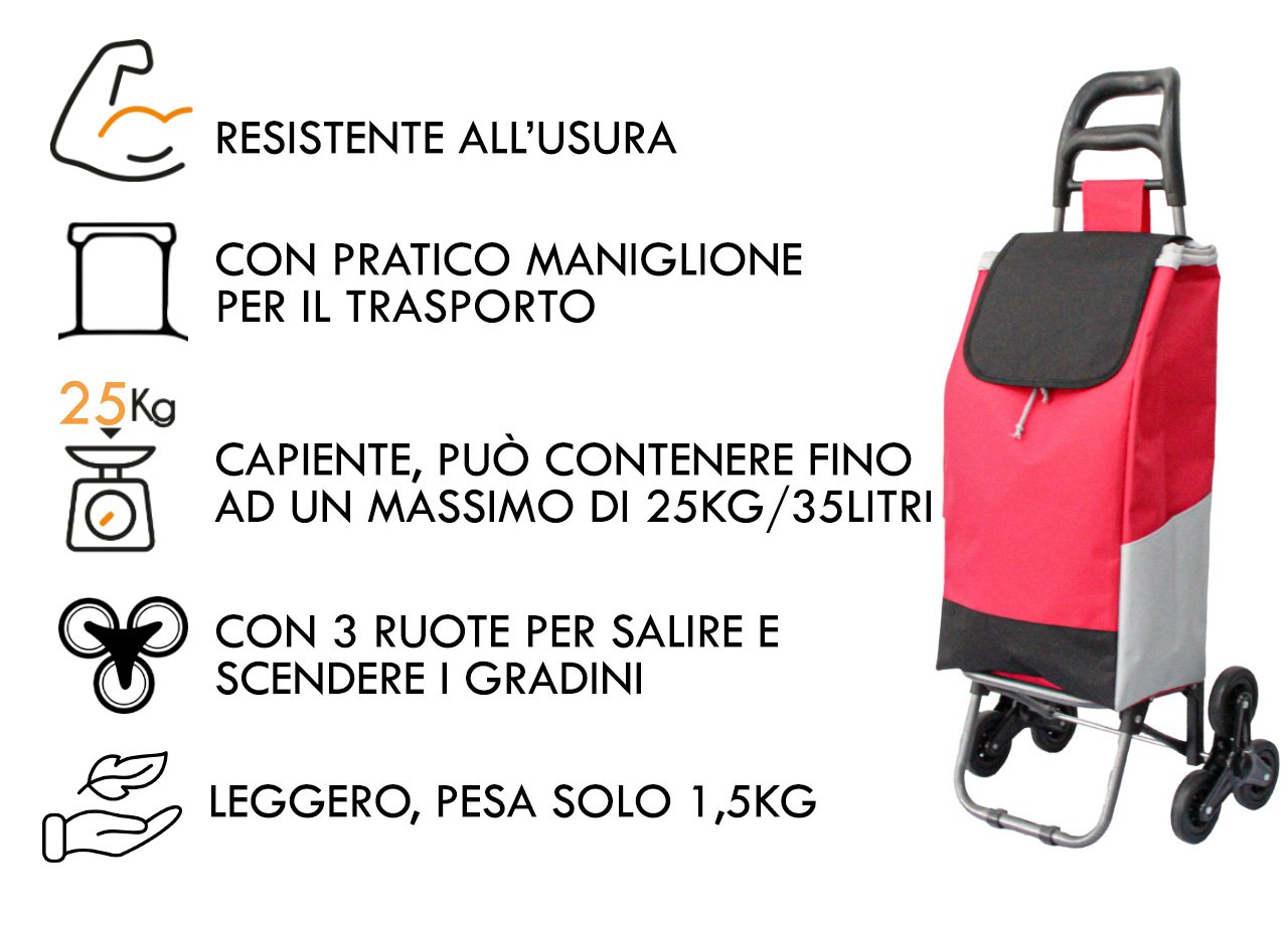 Carrello Spesa Con Ruote Trolley Portaspesa Con Manico Romeo - immagine 461