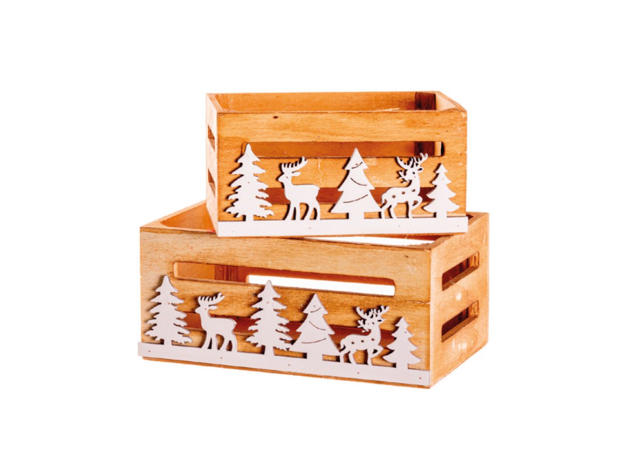 Set 2 Cassette Natale Legno Scatola Confezione Pacco Natalizio Vanninge - immagine 324