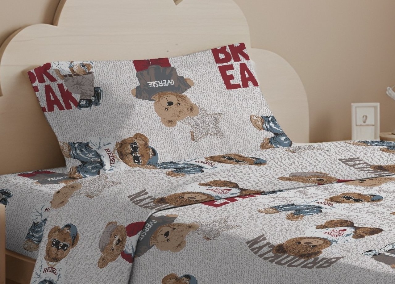 Completo Lenzuola Letto In 100% Cotone Made Italy Disegno Teddy - immagine 14