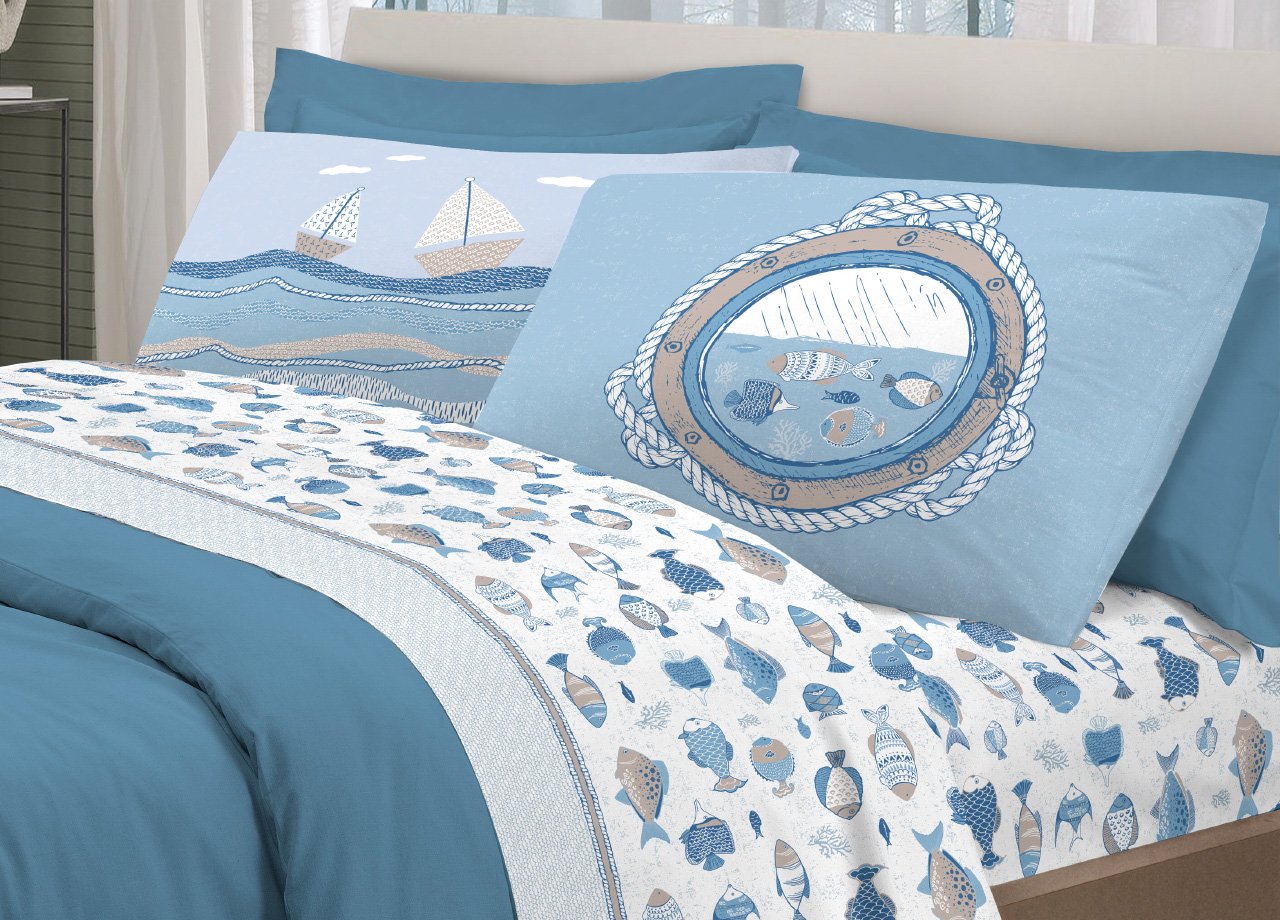 Completo Lenzuola Letto Pensieri Delicati 100% Cotone Disegno Oceano 136 Completo Lenzuola Letto Pensieri Delicati 100% Cotone Disegno Oceano - immagine 589