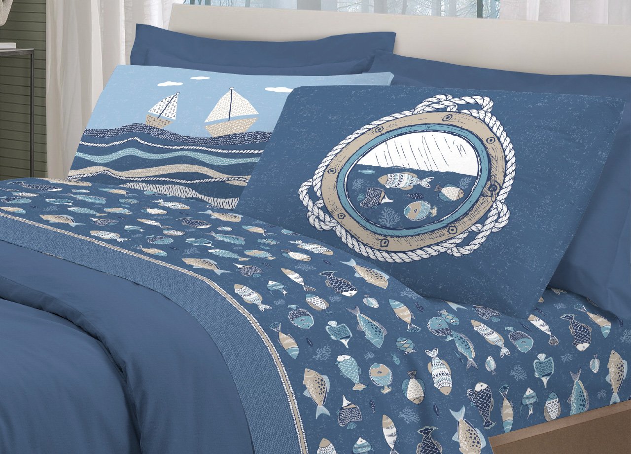 Completo Lenzuola Letto Pensieri Delicati 100% Cotone Disegno Oceano 140 Completo Lenzuola Letto Pensieri Delicati 100% Cotone Disegno Oceano - immagine 593