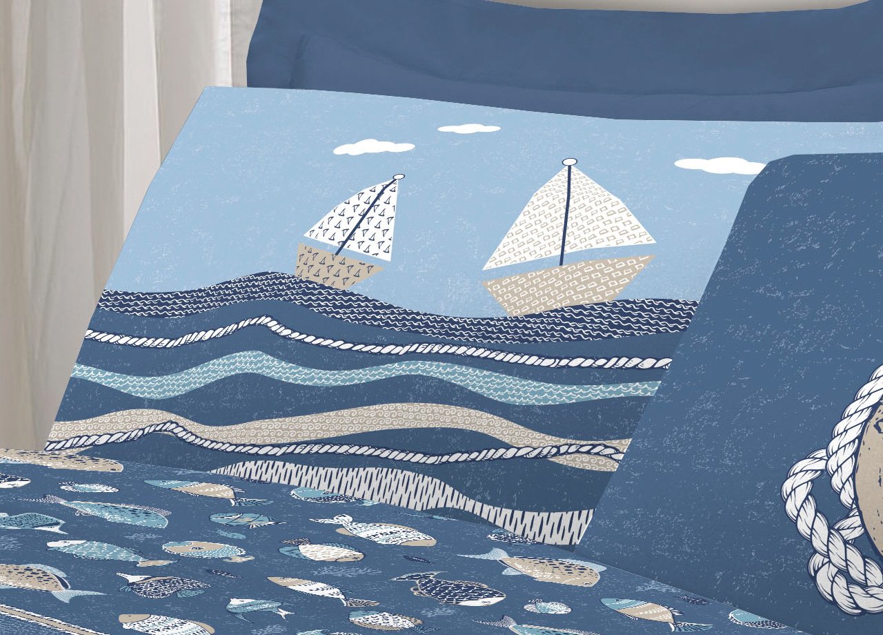 Completo Lenzuola Letto Pensieri Delicati 100% Cotone Disegno Oceano 142 Completo Lenzuola Letto Pensieri Delicati 100% Cotone Disegno Oceano - immagine 595