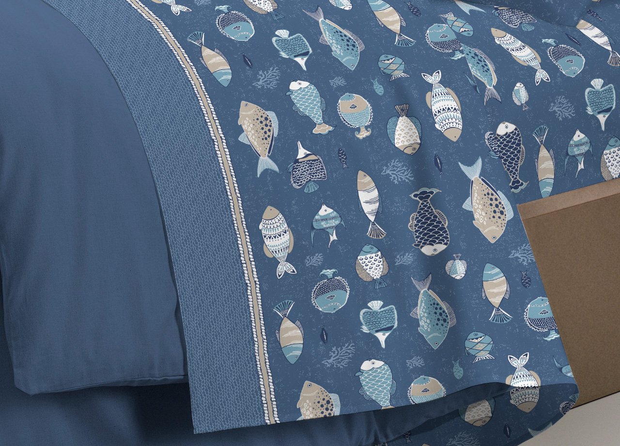Completo Lenzuola Letto Pensieri Delicati 100% Cotone Disegno Oceano 143 Completo Lenzuola Letto Pensieri Delicati 100% Cotone Disegno Oceano - immagine 596