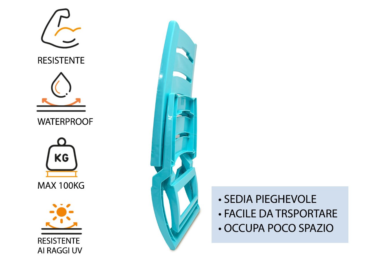 Sedia Camping Spiaggia Pieghevole Spiaggina Portatile Plastica Mod. Linosa - immagine 945