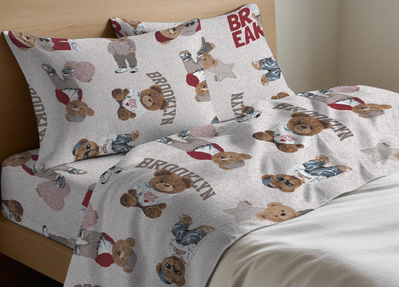 Completo Lenzuola Letto In 100% Cotone Made Italy Disegno Teddy - immagine 12