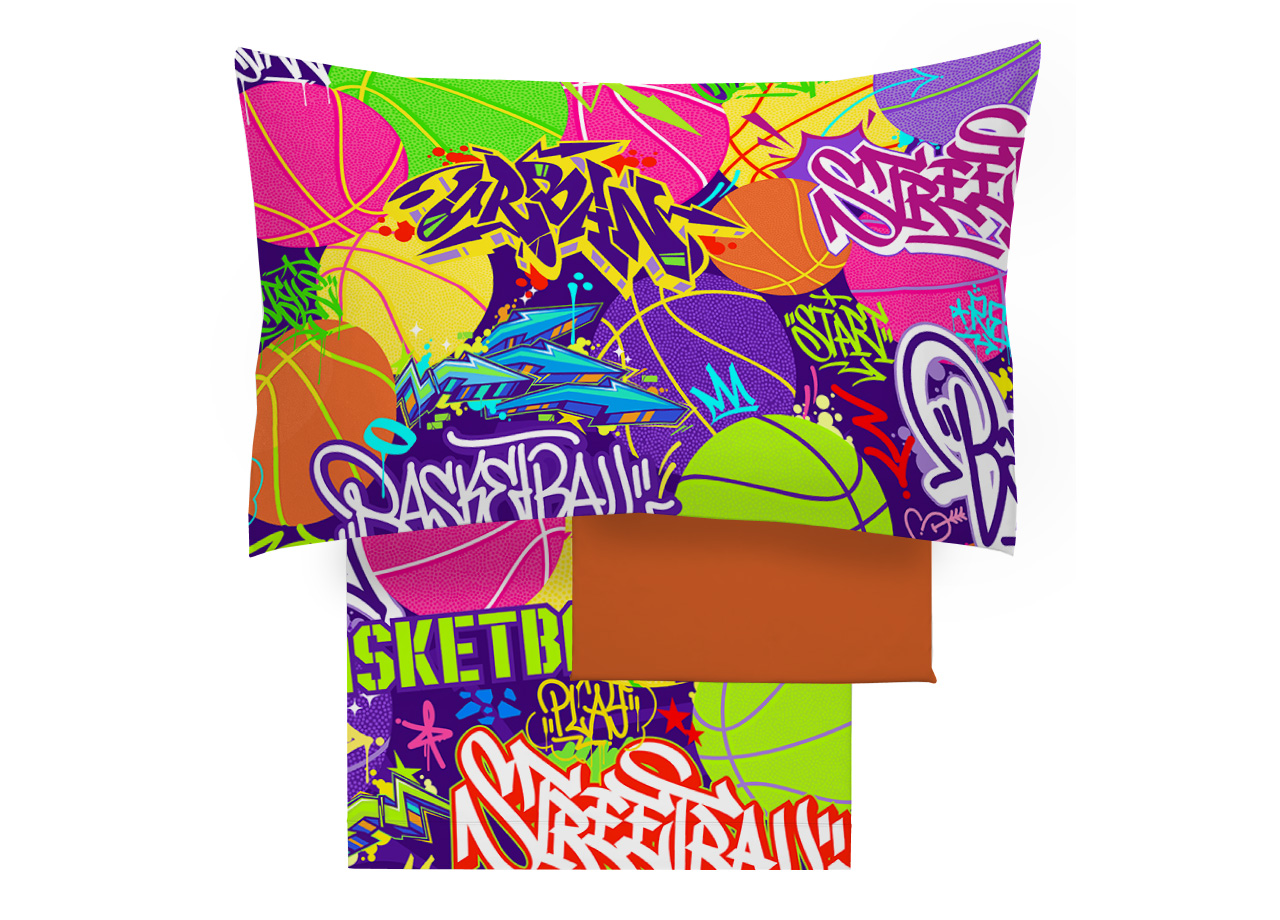 Completo Lenzuola Freestyle Per Ragazzi 100% Cotone Digitale Basket - immagine 2