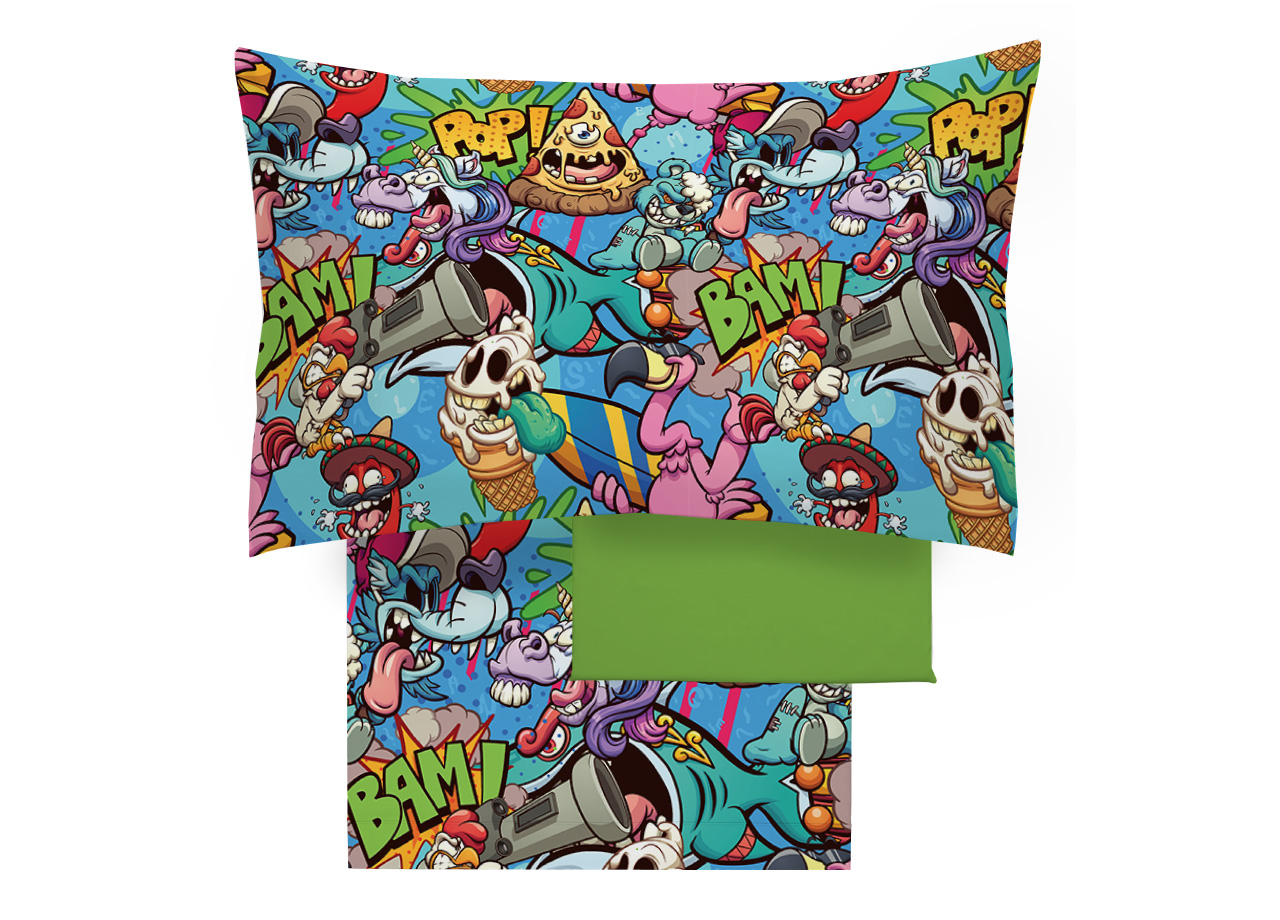 Completo Lenzuola Freestyle Per Ragazzi 100% Cotone Digitale Crazy Pizza 34 Completo Lenzuola Freestyle Per Ragazzi 100% Cotone Digitale Crazy Pizza - immagine 2