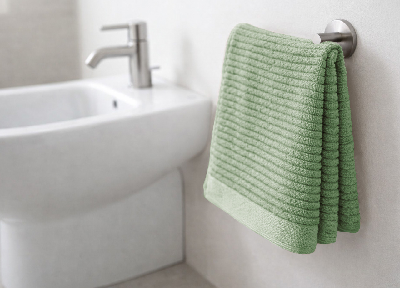 Asciugamani Salvietta Bagno In Morbida Spugna Modello Boutique Colore Salvia - immagine 2