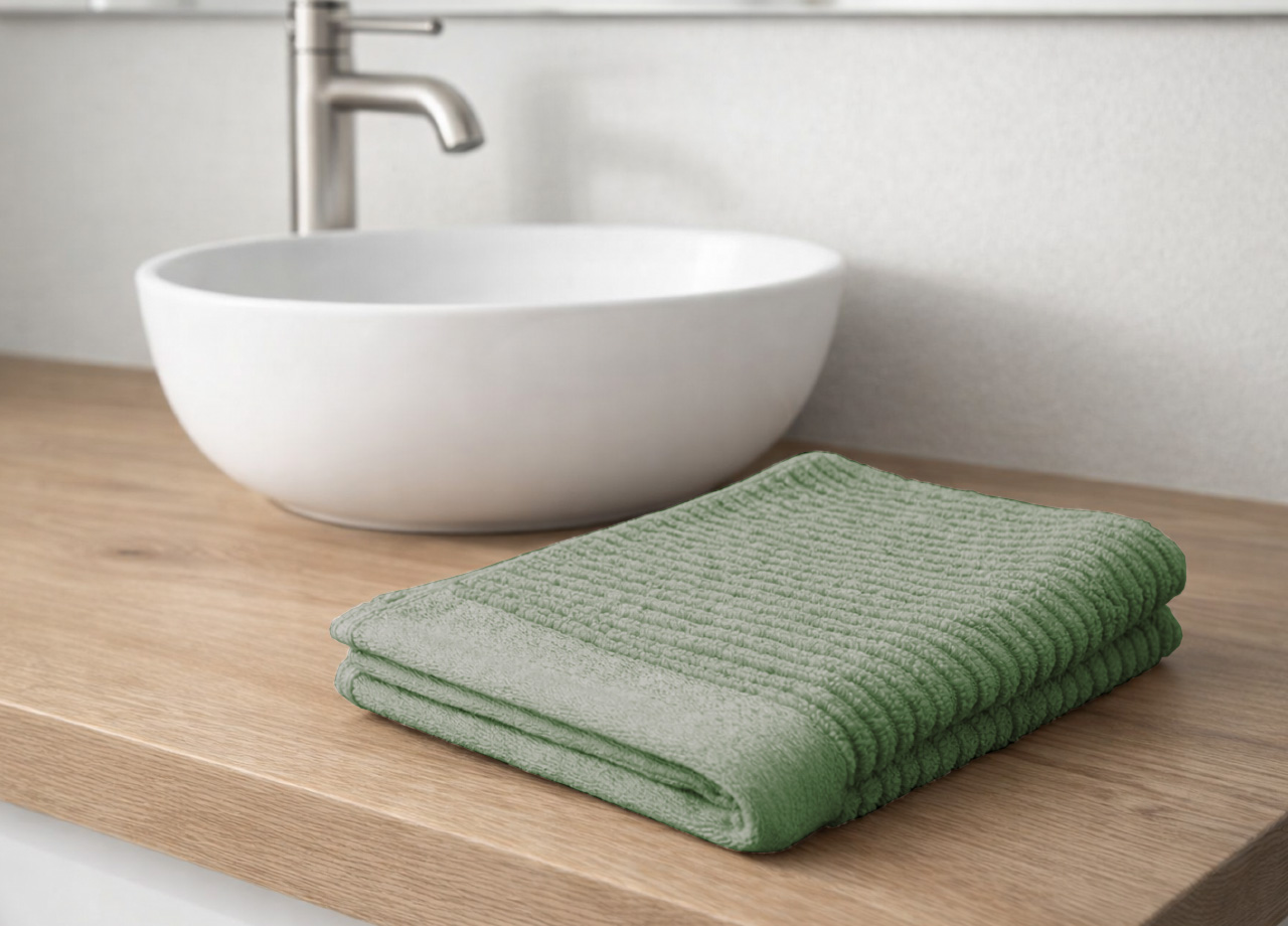 Asciugamani Salvietta Bagno In Morbida Spugna Modello Boutique Colore Salvia - immagine 9