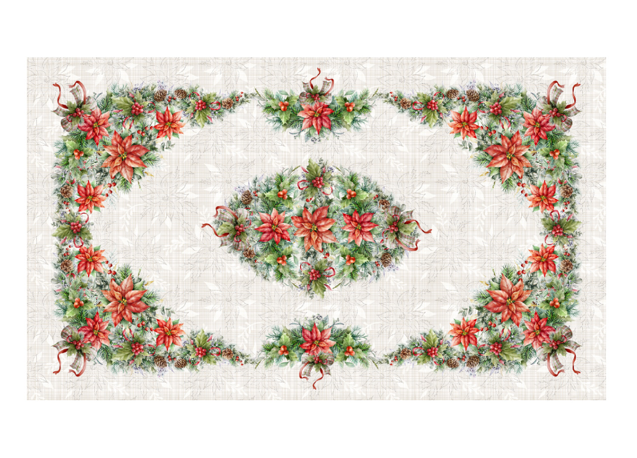 Tovaglia Natalizia Copritavolo Cucina 100% Cotone Digitale Ghirlanda GI - immagine 2